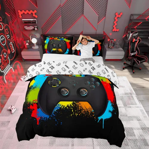 Vista 40 de Funda de edredón Happy Camping, juego de ropa de cama con temática de cámper para niños, funda de edredón de estilo rústico para decoración
