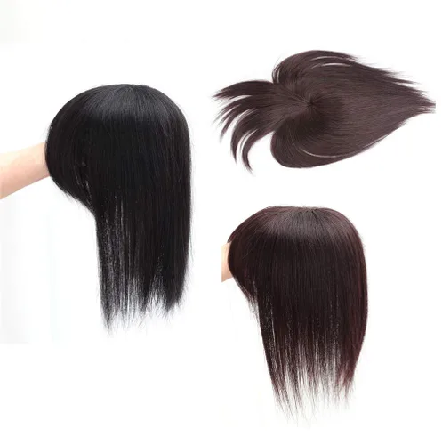 Vista 3 de Bang Topper Human Hair Clip on Crown Volume Hairpiece for Women with Gray and Thinning Hair, 6" Dark Brown