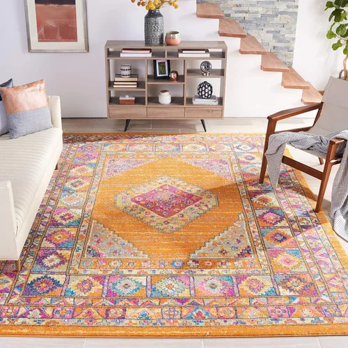 Vista 12 de SAFAVIEH Madison Collection - Alfombra decorativa de 2'3" x 3'11", color azul y fucsia, diseño de medallón bohemio chic, no desprende pelusa