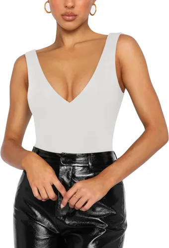 Vista 4 de REORIA Sexy escote en V profundo, sin mangas, cuello en V, espalda descubierta, para mujer
