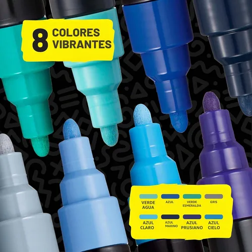 Vista 7 de Posca PC-5M Rotuladores de Pintura a Base de Agua, Punta Media Reversible (1.8-2.5mm), Tono Fresco, Pack de 8 Frío