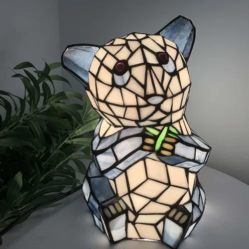 Vista 3 de Bieye L10831 Oso Panda Sentado Comiendo Disparos de Bambú Estilo Tiffany Lámpara de mesa de acento de vidrieras Luz de noche para decoración
