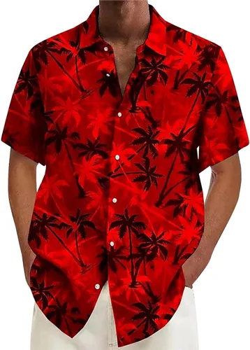 Vista 21 de Camisa hawaiana para hombre, con botones, manga corta, casual, elegante, grande y alta, floral, verano, tropical, para vacaciones
