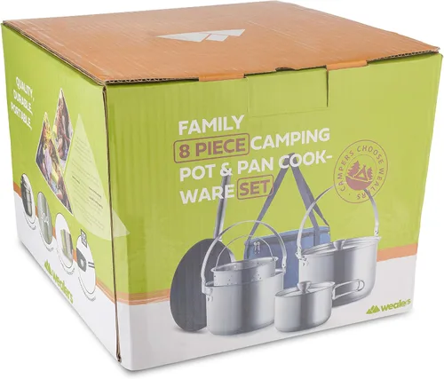 Vista 8 de Juego de utensilios de cocina de acero inoxidable 304 de 8 piezas para ollas y sartenes, kit de cocina de fuego abierto Sartén vaporera con bolsa
