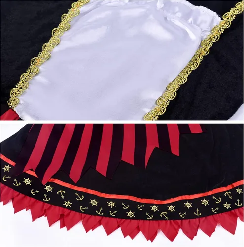 Vista 5 de ZZIHA Disfraz de pirata para niñas, vestido de princesa pirata, disfraz de bucanero de mar, 3-9 años