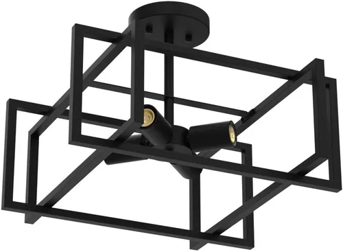 Vista 4 de Lámpara de techo semiempotrada de metal, lámpara de techo industrial negra de 4 luces, estilo rústico, vintage, para cocina, isla, pasillo, comedor
