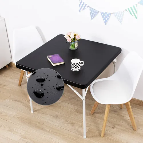 Vista 25 de JISEN Mantel redondo elástico de licra para cóctel ajustado, con tapa de mesa, 18-22 pulgadas, A-Negro