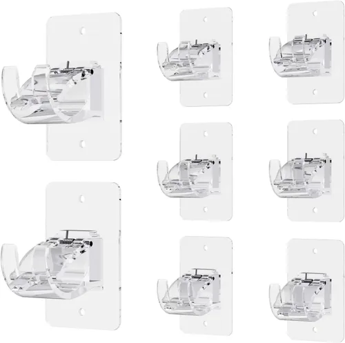 Vista 9 de CIEMGNZOC 2 soportes de cortina sin taladro, barras autoadhesivas, ganchos de cortina ajustables para barras de menos de 1.57 pulgadas (transparente)