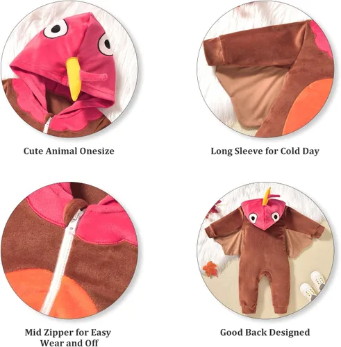 Vista 2 de fioukiay Mameluco de animal para bebé niño y niña, ropa de una pieza con capucha para otoño e invierno
