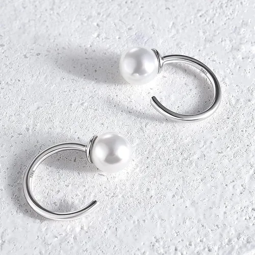 Vista 4 de Aretes de medio aro, aretes de aro pequeños de plata de ley 925 de bola, barra, estrella, luna, corazón, cruz, punto, triángulo, aretes