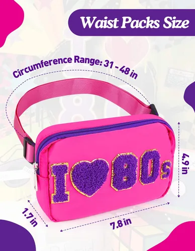 Vista 7 de Riñonera de neón de los años 80, bolsas cruzadas ajustables retro, riñoneras, para mujer, fiesta temática de los años 80, Rosa Rojo, Pequeña, Bolso
