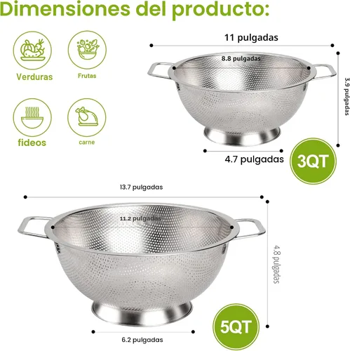 Vista 2 de Gulex Colador de acero inoxidable de 3 cuartos, colador para alimentos de cocina, apto para lavavajillas