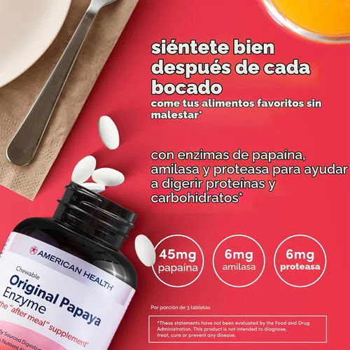 Vista 5 de American Health Enzima de papaya original masticable 250 Chwbls