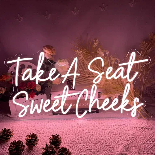 Vista 4 de Take a Seat Sweet Cheeks Neon Signs Custom Light Up Sign Indoor Bedroom Home Decor LED Neon Light Sign Large Backdrop Flex Birthday Wedding