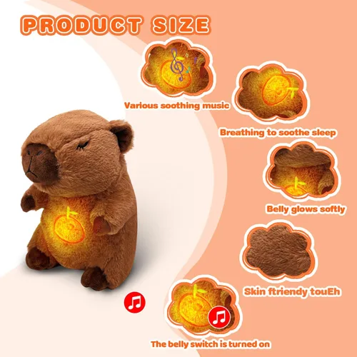 Vista 2 de Capybara - Animal de peluche que respira y alivia la ansiedad, con movimiento de respiración realista y luces musicales relajantes, peluches