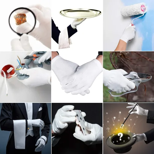 Vista 3 de Zhehao 48 guantes de algodón blanco suaves y elásticos de gran tamaño, guantes de algodón de trabajo, joyería de moneda, inspección de plata, forro