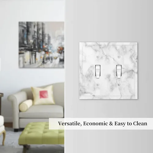 Vista 7 de Cubierta decorativa de interruptor de luz de mármol blanco y gris, placa frontal de plástico de 2 bandas para decoración de baño, hogar, dormitorio