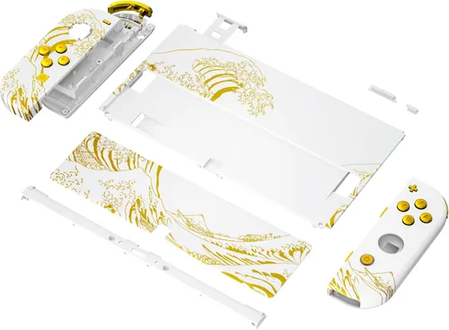 Vista 4 de eXtremeRate Juego completo de carcasa para Nintendo Switch OLED, placa trasera de consola y soporte, NS Joycon carcasa de mano con botones