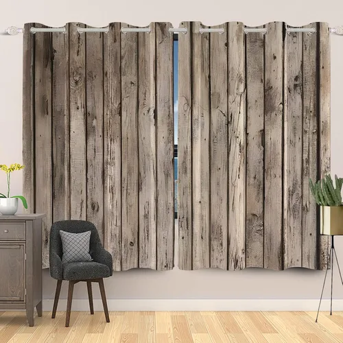 Vista 12 de Cortinas rústicas para ventana de puerta de granero, puerta de madera gris, puerta de garaje, tratamiento de ventana para sala de estar, dormitorio