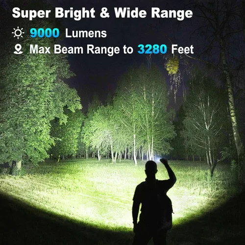 Vista 8 de KINGCAESAR Paquete de 3 linternas recargables de 90,000 lúmenes altos, luz LED ultra brillante para el hogar, linternas de alta potencia con 7 modos