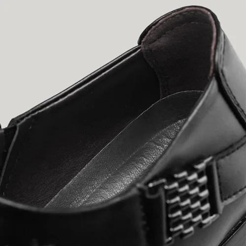 Vista 7 de Zapatos de vestir de esmoquin de cuero para hombre, clásicos, sin cordones, formales, estilo Oxford, a la moda, casual, de cuero, puntiaguda