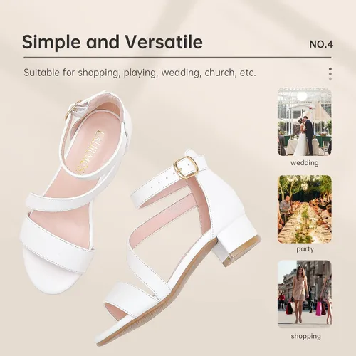 Vista 8 de Sandalias para niñas, tacones para niños, puntera abierta, correa al tobillo, zapatos de vestir, flores para boda, fiesta para niños pequeños