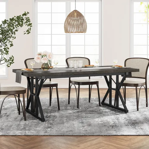 Vista 7 de Tribesigns Mesa de comedor estilo granja para 6 personas, mesa de comedor rectangular de madera de 70.8 pulgadas, mesa de cocina rústica con patas
