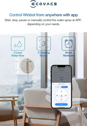 Vista 6 de ECOVACS Winbot W1 Pro - Robot de limpieza de ventanas, limpieza inteligente con tecnología de rociado de agua dual cruzado, planificación de rutas