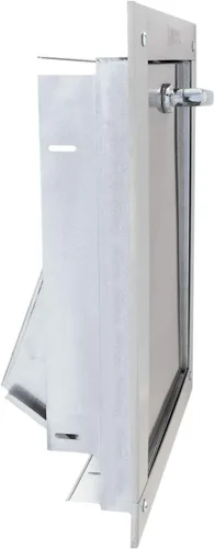 Vista 3 de Manija universal de acero inoxidable compatible con ADA en L con cierre estándar de 12 pulgadas de ancho x 15 pulgadas de alto, puerta de canal