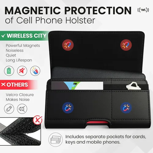 Vista 3 de Wireless City Funda de cuero para iPhone 17 Pro, 17, 16 Pro, 16e, 15, 15 Pro, 14, 13, 12, 11, X, XR, XS - Funda con clip para cinturón para hombres