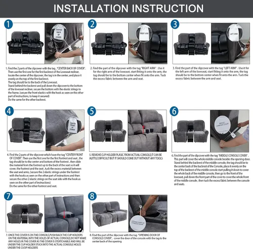 Vista 6 de Aedlcal Funda reclinable para sofá biplaza, 8 piezas de terciopelo elástico para sofá reclinable con consola central, funda de sofá reclinable de 2