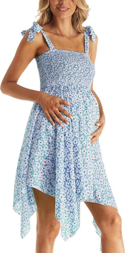 Vista 4 de Vestido de maternidad floral sin mangas, cuello cuadrado, dobladillo irregular, vestido de baby shower