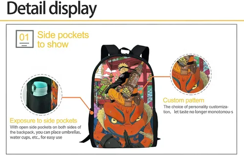 Vista 3 de Mochila de dibujos animados con impresión 3D de viaje multiusos de anime con correas ajustables, Haa-04, talla única
