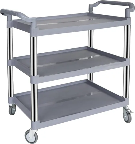 Vista 7 de UNICOO Carrito rodante de 3 niveles resistente, carrito de servicio con ruedas, capacidad de 550 libras, ruedas bloqueables y silenciosas Negro
