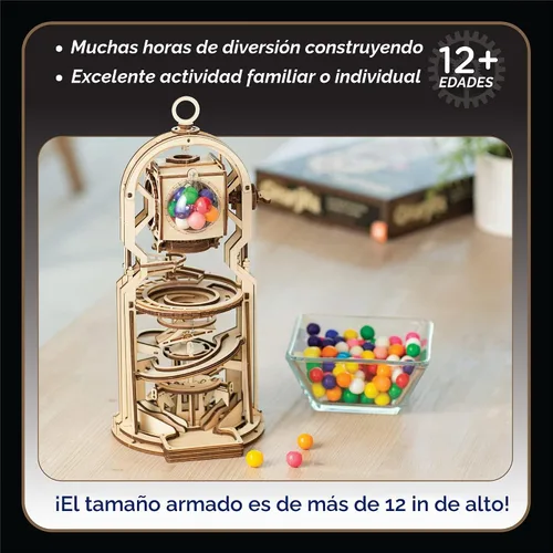 Vista 3 de MindWare Gearjits: Gumball Machine Montaña Rusa de Canicas – Rompecabezas de construcción 3D de madera para adolescentes y adultos – Juguetes