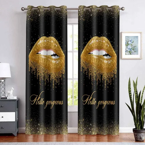 Vista 17 de CLZYSP554 - Cortinas de labios para dormitorio, cortinas opacas con aislamiento térmico para oscurecer la habitación, cortinas opacas para Dorado