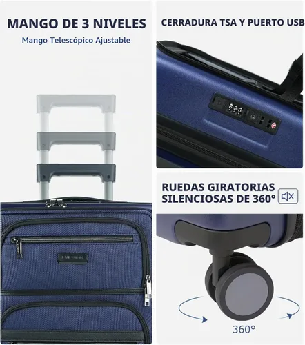 Vista 7 de EMPSIGN Equipaje de mano 22x14x9 aprobado por aerolínea, 20 pulgadas Azul marino