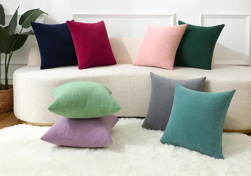 Vista 7 de Juego de 2 fundas de almohada decorativas de pana burdeos suaves y acogedoras, fundas de cojín cuadradas de chenilla para sofá, decoración de sala