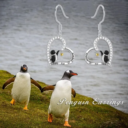 Vista 2 de PELOVNY Pendientes de conejo gato pingüino ratón fénix zorro plata de ley S925 hipoalergénicos cumpleaños Navidad animales joyería para mujeres