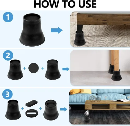 Vista 5 de BTSD-home Elevadores de cama de 3 y 6 pulgadas, elevadores de muebles resistentes para sofá, ideal para almacenamiento debajo de la cama