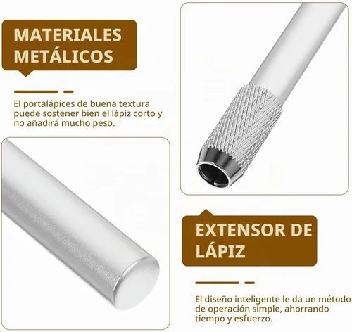 Vista 5 de TEHAUX 5 extensores de lápiz, de acero inoxidable de 4 pulgadas, ajustable, soporte de carbón, extensor de manga para bolígrafo, alargador