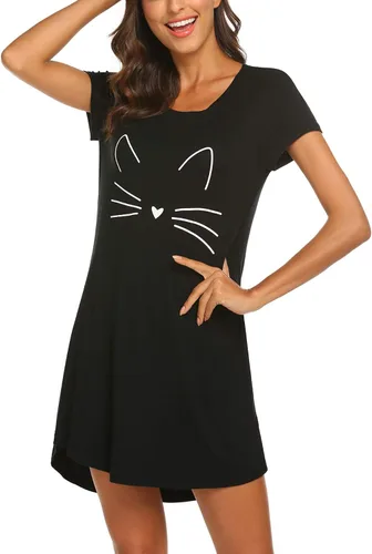 Vista 4 de Hotouch - Camisas de noche, camisones con lindo cuello redondo y manga corta, suaves, estampados, tallas XS-XXL, para mujeres