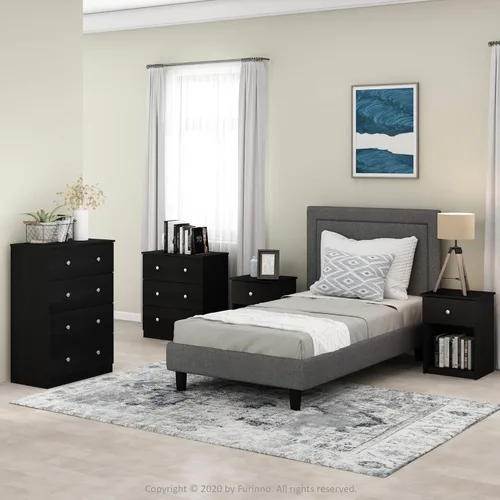 Vista 4 de Furinno Tidur - Mesita de noche, roble negro, americano, paquete de 2