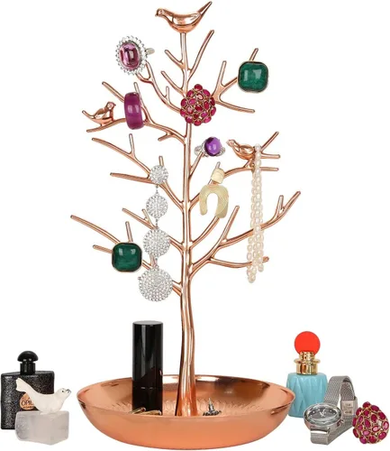 Vista 3 de AUTODECO 3 piezas de organizador de árbol de joyería retro para collares y aretes, soporte de árbol, joyería, árbol, gran regalo para mujeres