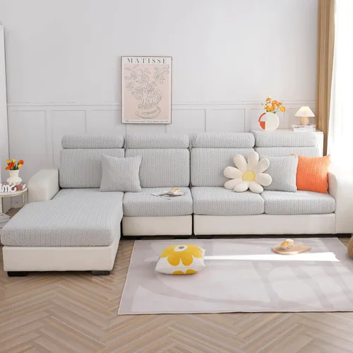 Vista 12 de OKYUK Fundas universales para sofá en forma de L resistentes al desgaste, funda para sofá chaise lounge, protector elástico de muebles Rosa Trigo