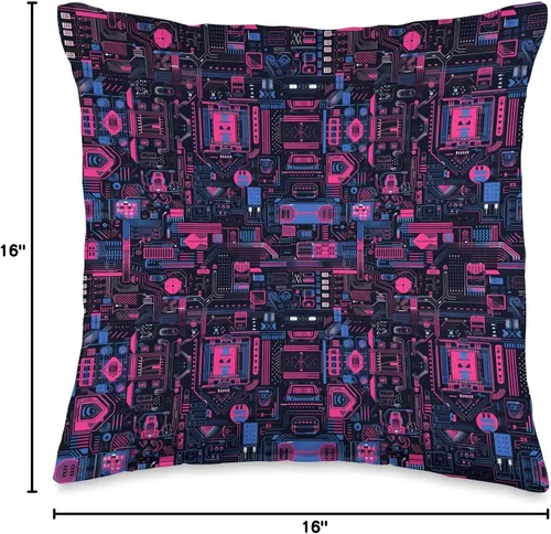 Vista 4 de Cyberpunk Circuit Board Pattern Throw Pillow