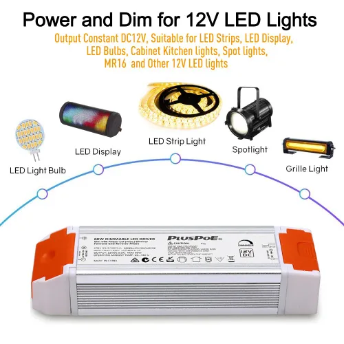 Vista 4 de Transformador LED regulable de 60 W, controlador LED Triac ELV/MLV/regulable de 12 V, compatible con interruptores Lutron y Leviton, fuente