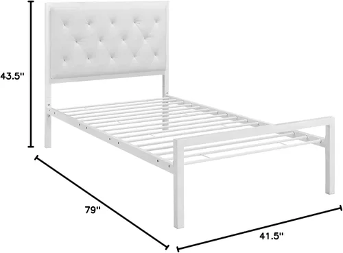 Vista 3 de Modway Mia - Base de cama de piel sintética copetuda, tamaño individual, color blanco y blanco