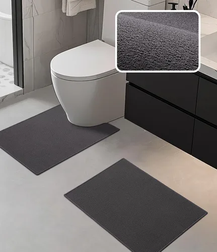 Vista 11 de YIHOUSE Juego de alfombras de baño 2 piezas, tapete de baño ultrafino adecuado para debajo de la puerta, tapete de baño absorbente de secado rápido