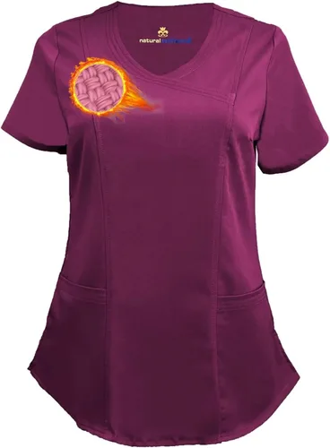 Vista 10 de M&M SCRUBS Camiseta quirúrgica elástica ultra suave con cuello caído y 2 bolsillos para mujer Negro